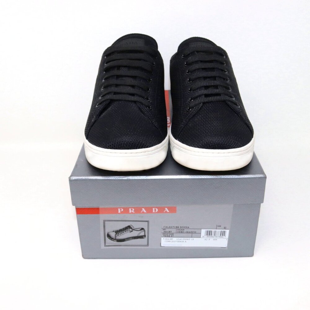 Prada 41 Black Sneaker Mesh Knit Fabric 3E6187 - Picture 3 of 12